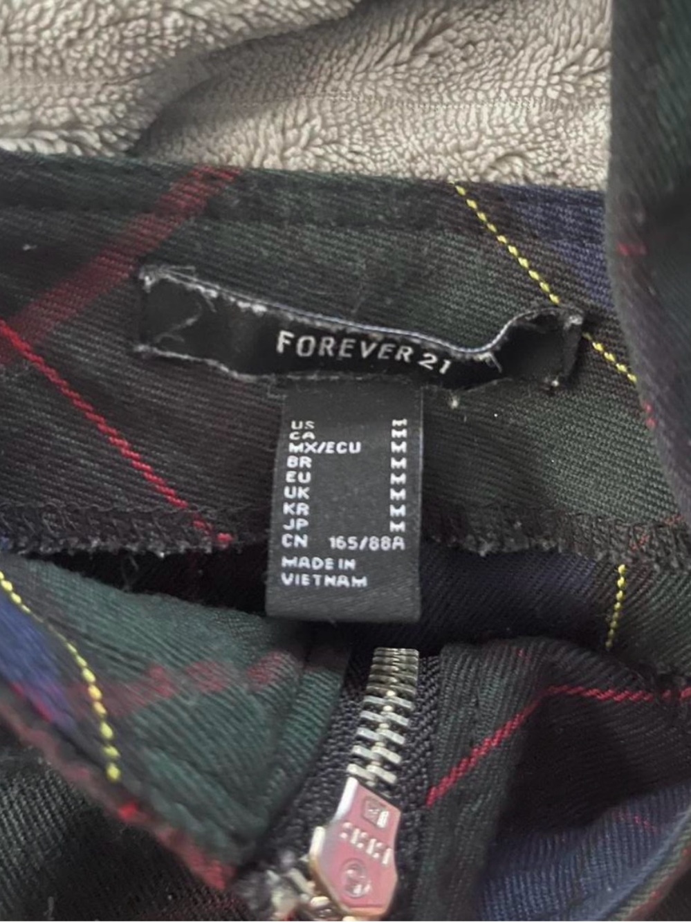 Green and black plaid mini dress with zipper - Picture 3 of 3
